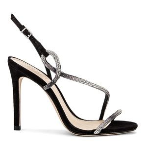 Schutz Black Gaela Heel Ombre Rhinestone Strap Sandal Stiletto size 8 WORN ONCE